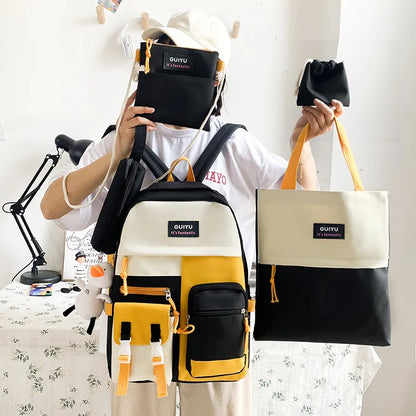 Fengdong 6pcs/set  Kids Kawaii School Backpack Cute School Bags For teenage Girls School Shoulder bag handbag pencil bag set