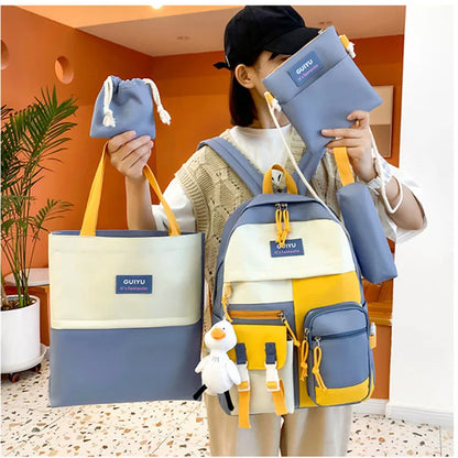 Fengdong 6pcs/set  Kids Kawaii School Backpack Cute School Bags For teenage Girls School Shoulder bag handbag pencil bag set