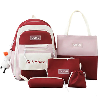 Fengdong 6pcs/set cute school bags for teenage girls handbag shoulder bag pencil bag set children school backpack kids bookbag