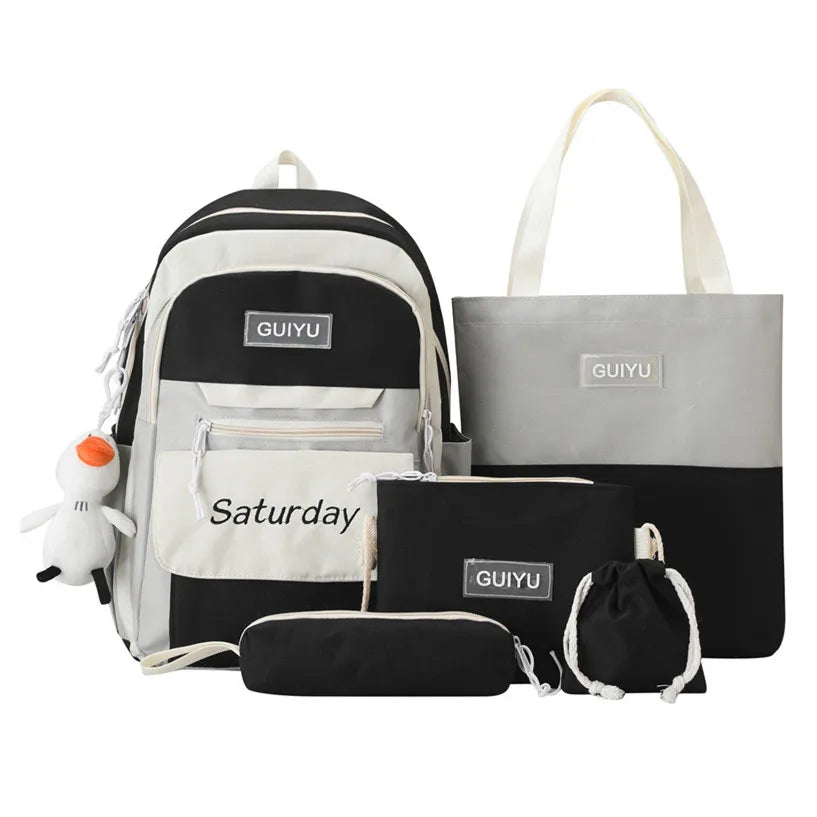 Fengdong 6pcs/set cute school bags for teenage girls handbag shoulder bag pencil bag set children school backpack kids bookbag