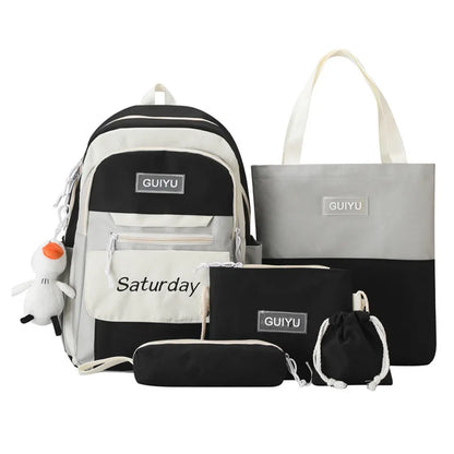 Fengdong 6pcs/set cute school bags for teenage girls handbag shoulder bag pencil bag set children school backpack kids bookbag