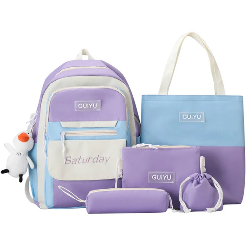 Fengdong 6pcs/set cute school bags for teenage girls handbag shoulder bag pencil bag set children school backpack kids bookbag