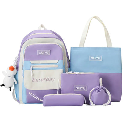 Fengdong 6pcs/set cute school bags for teenage girls handbag shoulder bag pencil bag set children school backpack kids bookbag