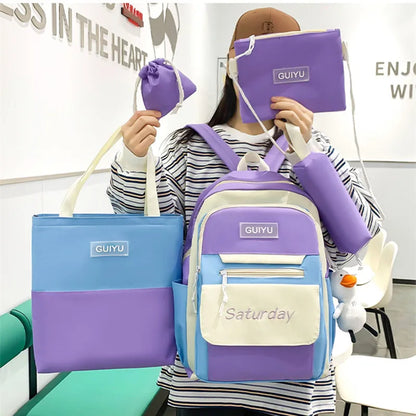 Fengdong 6pcs/set cute school bags for teenage girls handbag shoulder bag pencil bag set children school backpack kids bookbag