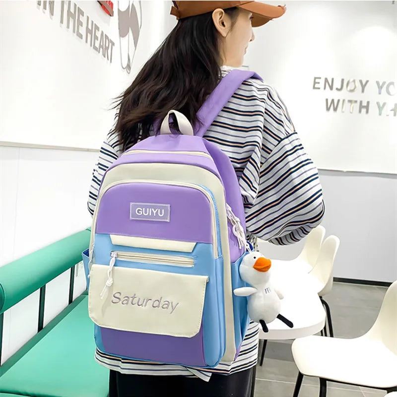 Fengdong 6pcs/set cute school bags for teenage girls handbag shoulder bag pencil bag set children school backpack kids bookbag