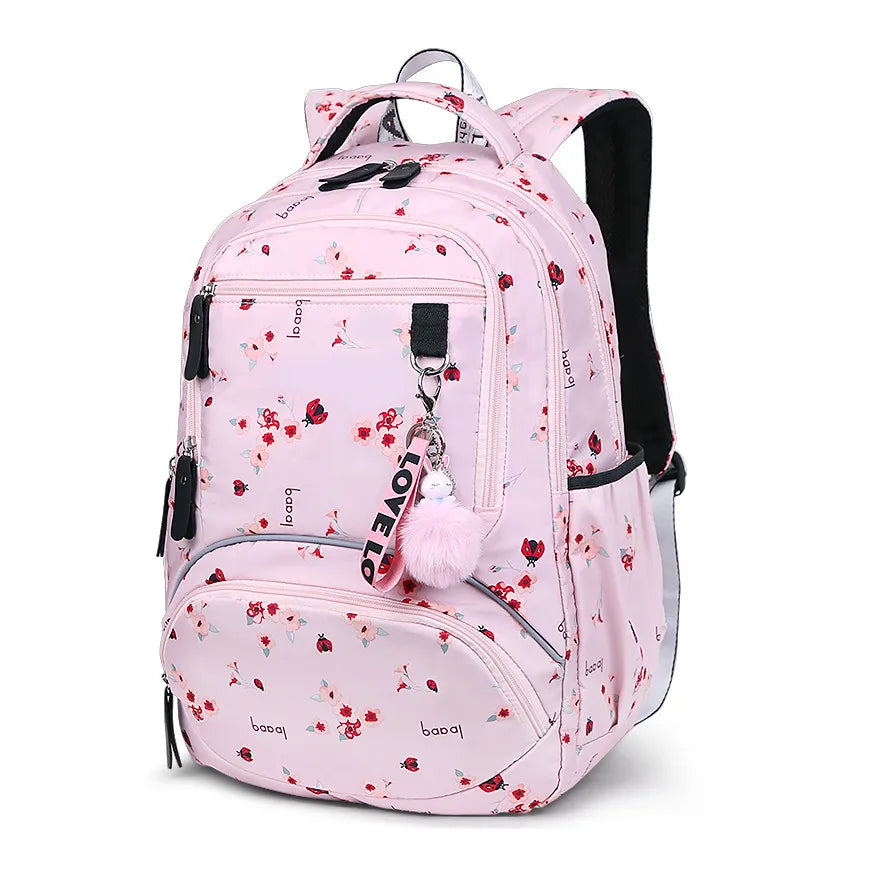 Fengdong Cherry blossoms school backpack for women black pink floral book bag fashion school bags for girls cute flower bookbag