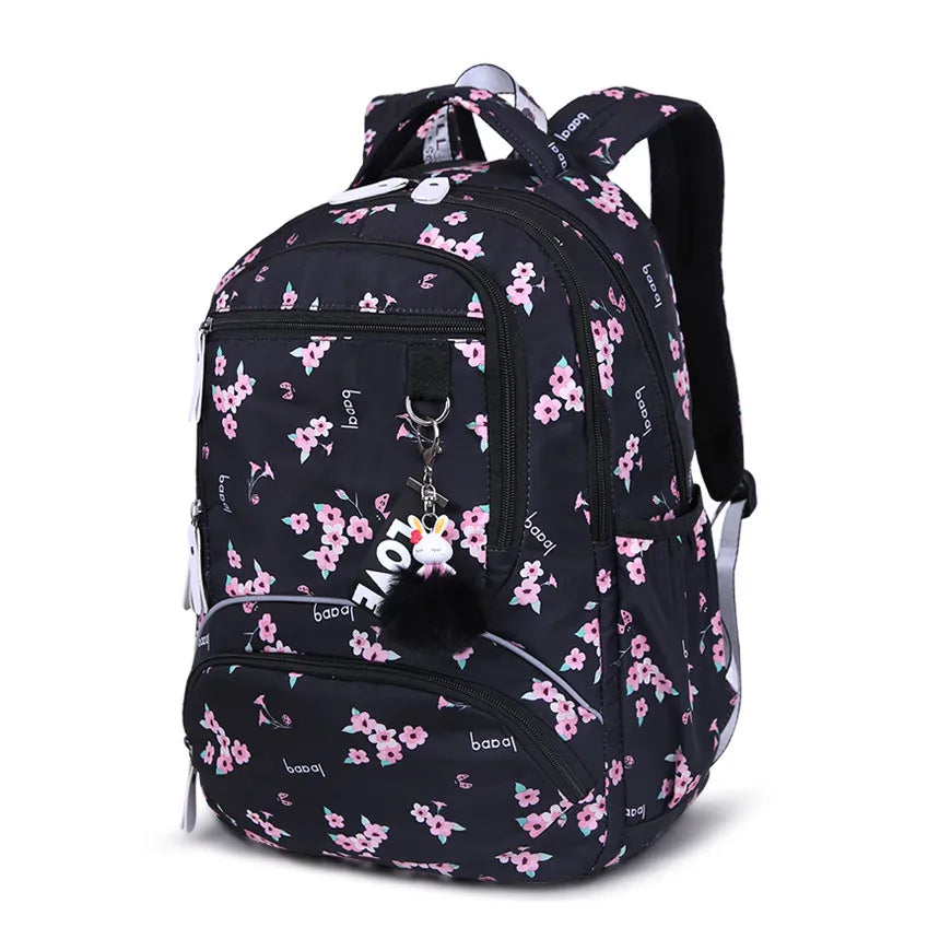 Fengdong Cherry blossoms school backpack for women black pink floral book bag fashion school bags for girls cute flower bookbag
