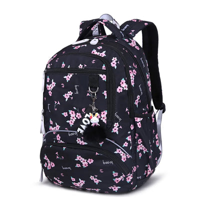 Fengdong Cherry blossoms school backpack for women black pink floral book bag fashion school bags for girls cute flower bookbag