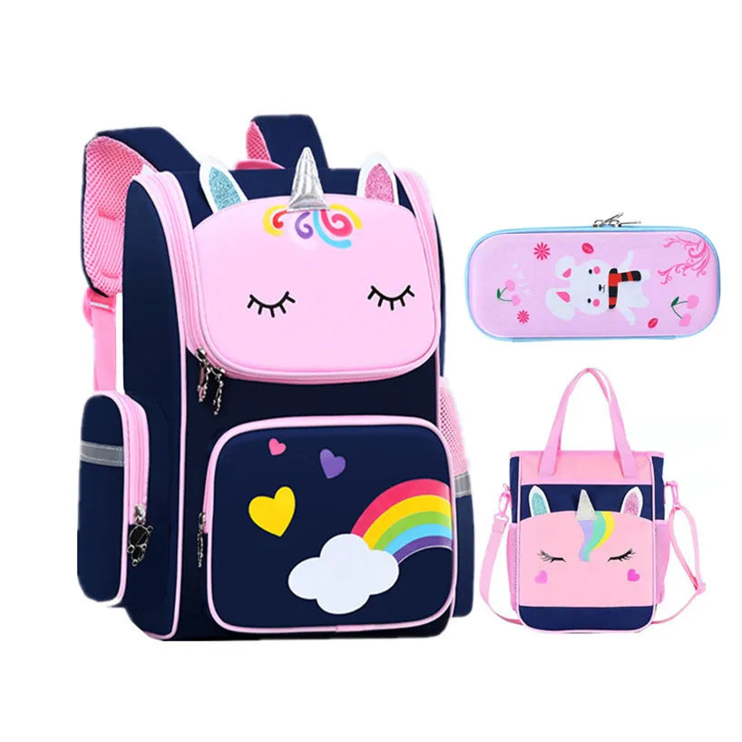 Fengdong Cute Cartoon 3D School Backpack Children School Bags for Girls kawaii pen pencil bag Waterproof Primary student bookbag