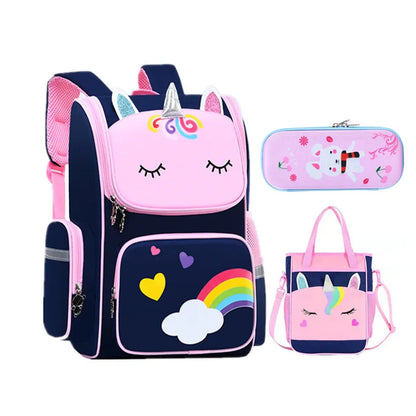 Fengdong Cute Cartoon 3D School Backpack Children School Bags for Girls kawaii pen pencil bag Waterproof Primary student bookbag