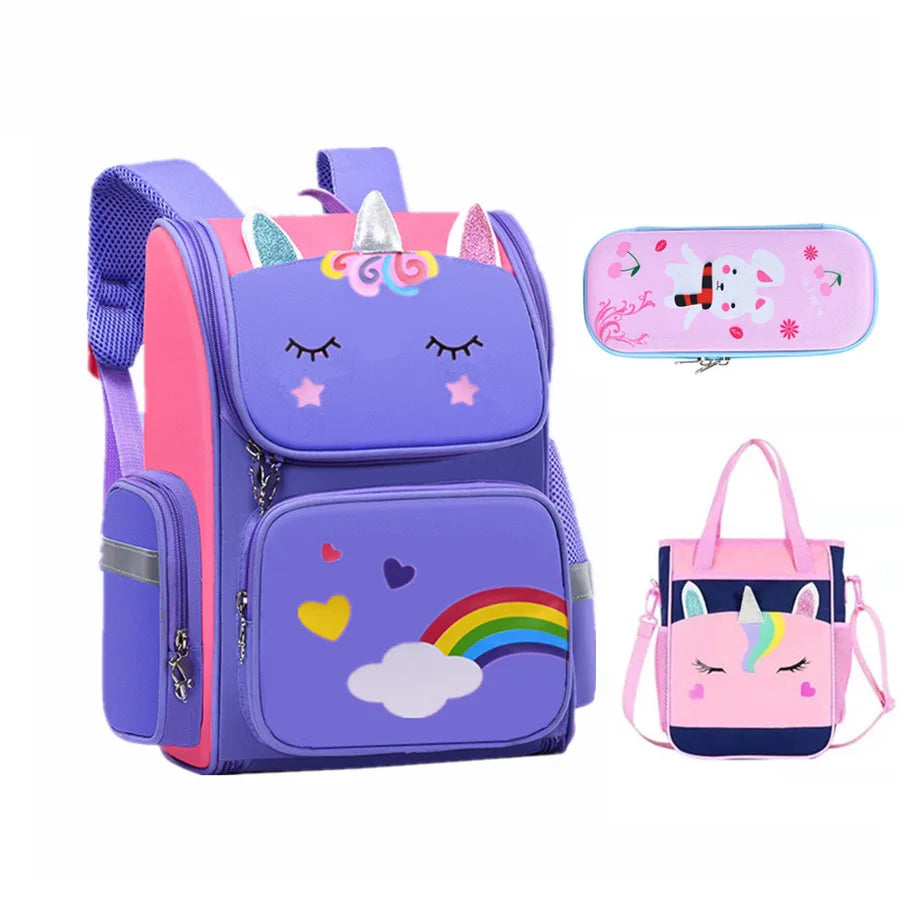 Fengdong Cute Cartoon 3D School Backpack Children School Bags for Girls kawaii pen pencil bag Waterproof Primary student bookbag