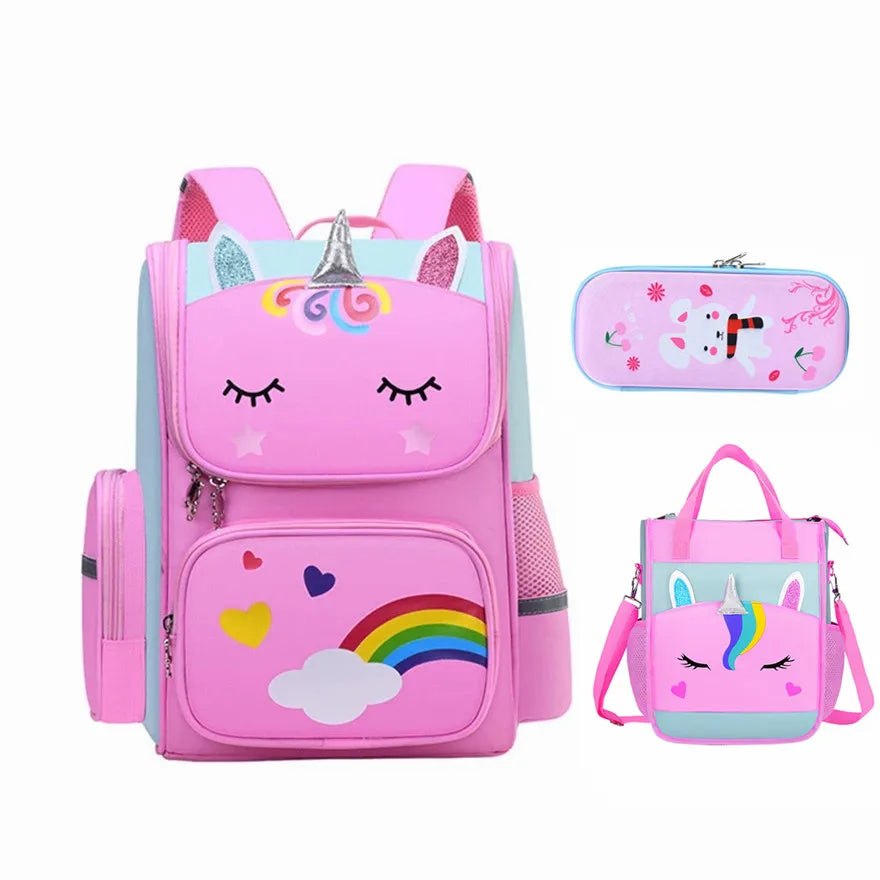 Fengdong Cute Cartoon 3D School Backpack Children School Bags for Girls kawaii pen pencil bag Waterproof Primary student bookbag
