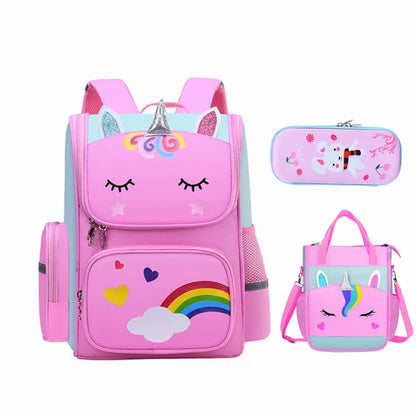 Fengdong Cute Cartoon 3D School Backpack Children School Bags for Girls kawaii pen pencil bag Waterproof Primary student bookbag