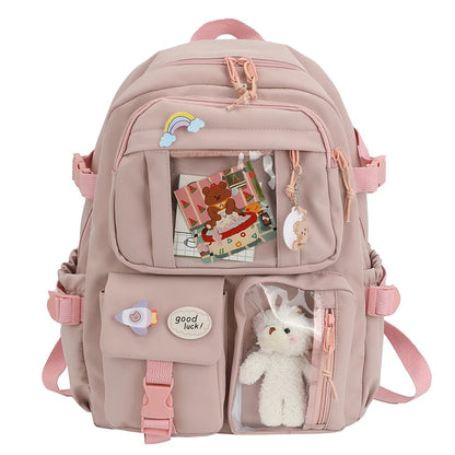 Fengdong Cute girls school bags Waterproof Multi-Pocket Nylon School Backpack for Student Female Girls Kawaii Laptop Book Pack