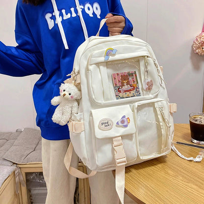 Fengdong Cute girls school bags Waterproof Multi-Pocket Nylon School Backpack for Student Female Girls Kawaii Laptop Book Pack