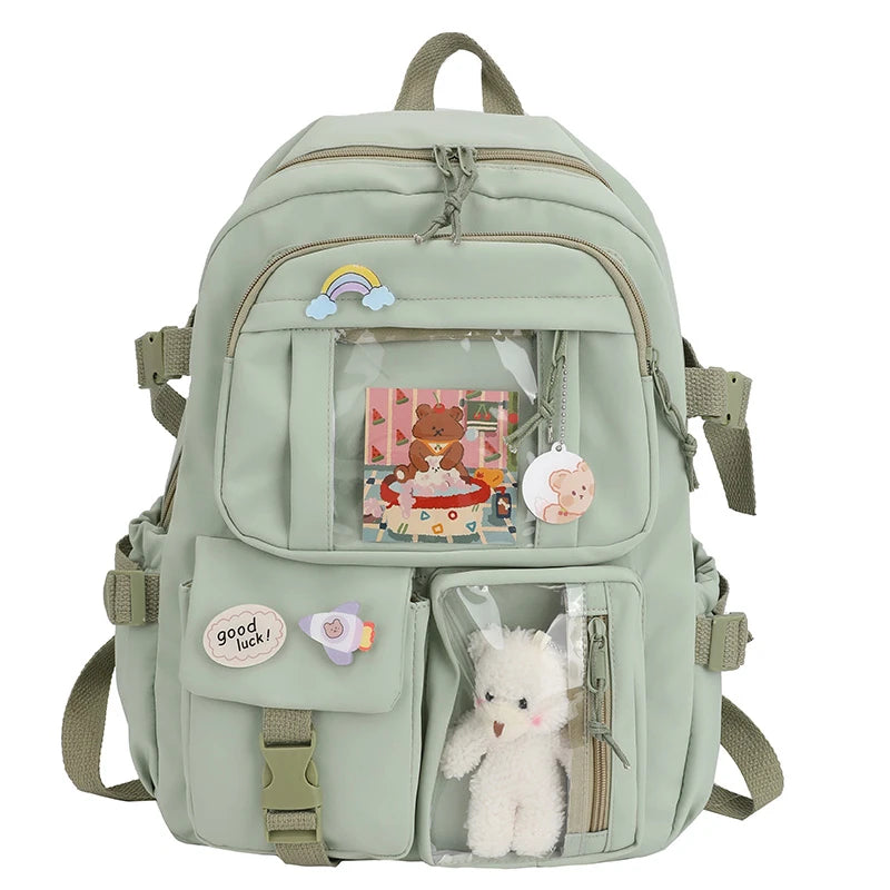 Fengdong Cute girls school bags Waterproof Multi-Pocket Nylon School Backpack for Student Female Girls Kawaii Laptop Book Pack