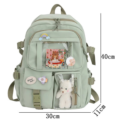 Fengdong Cute girls school bags Waterproof Multi-Pocket Nylon School Backpack for Student Female Girls Kawaii Laptop Book Pack