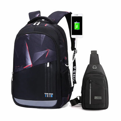 Fengdong High school backpack for boy sling shoulder chest bag pack men school bags male usb charge bag college laptop backpack