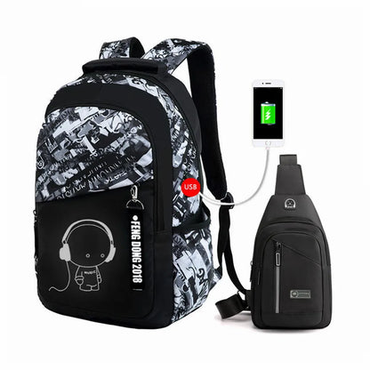 Fengdong High school backpack for boy sling shoulder chest bag pack men school bags male usb charge bag college laptop backpack
