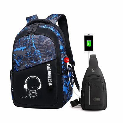 Fengdong High school backpack for boy sling shoulder chest bag pack men school bags male usb charge bag college laptop backpack
