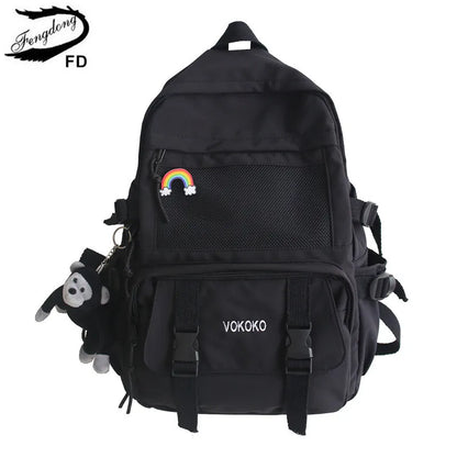 Fengdong Waterproof Nylon School Backpack For Girls Women Travel Backpack Large Capacity College Student Bookbag laptop backpack