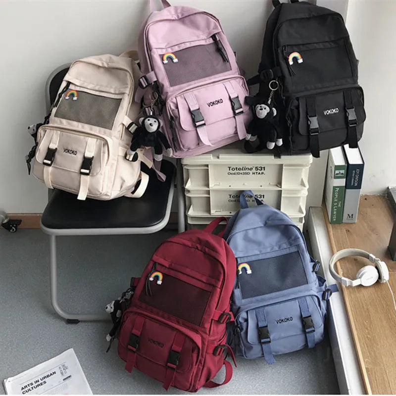 Fengdong Waterproof Nylon School Backpack For Girls Women Travel Backpack Large Capacity College Student Bookbag laptop backpack