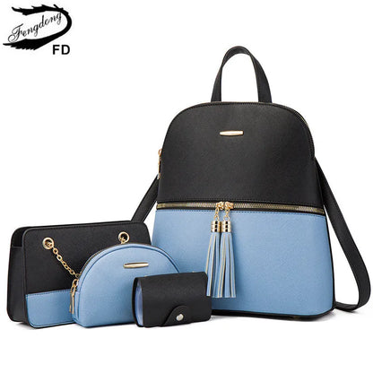 Fengdong Women Leather Backpack Fashion Female Shoulder Bag Sac a Dos Ladies Bagpack Mochilas School Bags For Teenage Girls 2023