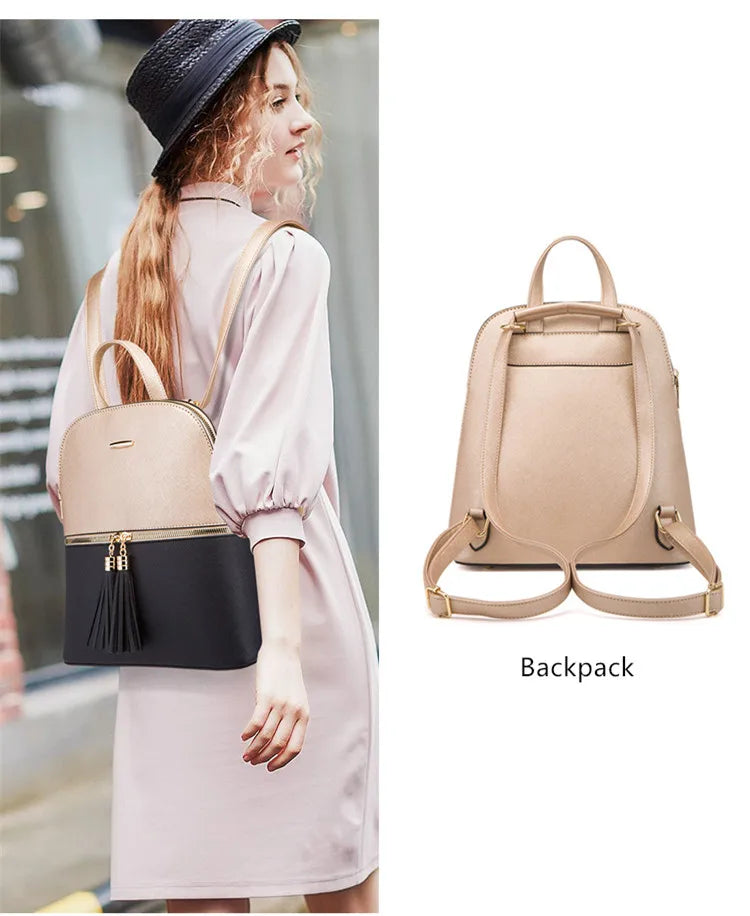 Fengdong Women Leather Backpack Fashion Female Shoulder Bag Sac a Dos Ladies Bagpack Mochilas School Bags For Teenage Girls 2023