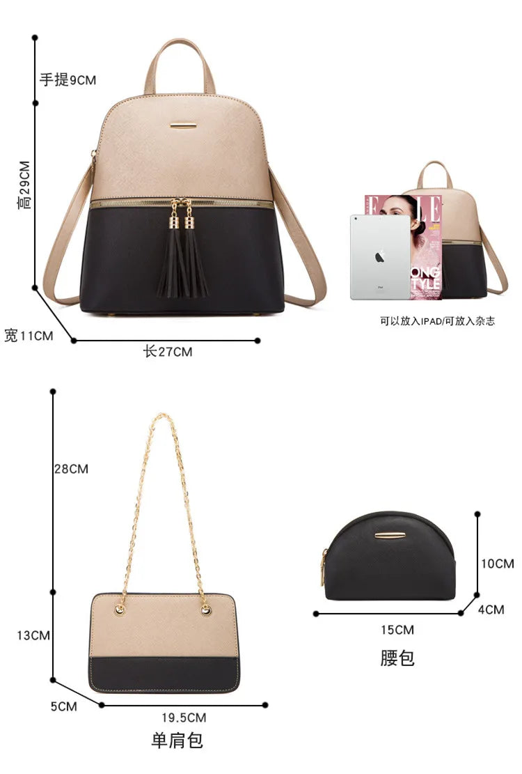 Fengdong Women Leather Backpack Fashion Female Shoulder Bag Sac a Dos Ladies Bagpack Mochilas School Bags For Teenage Girls 2023