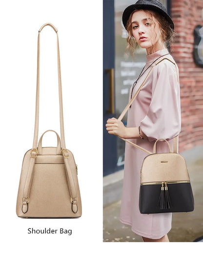 Fengdong Women Leather Backpack Fashion Female Shoulder Bag Sac a Dos Ladies Bagpack Mochilas School Bags For Teenage Girls 2023