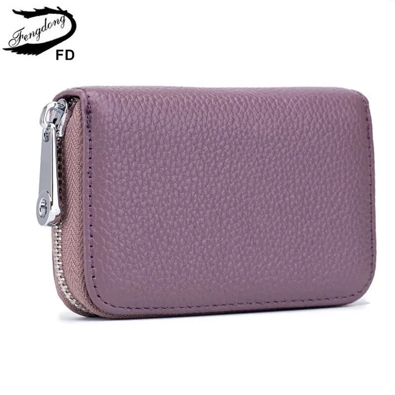 Fengdong anti rfid short wallet for credit cards women genuine leather small wallet id card holder mini card bag leather purse