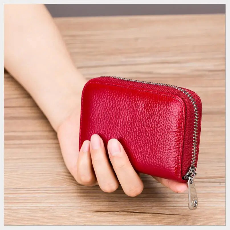Fengdong anti rfid short wallet for credit cards women genuine leather small wallet id card holder mini card bag leather purse