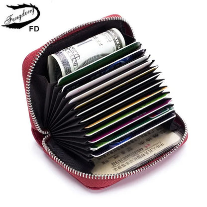 Fengdong anti rfid short wallet for credit cards women genuine leather small wallet id card holder mini card bag leather purse