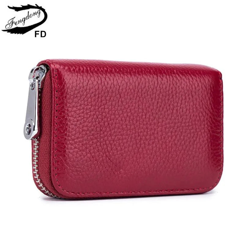 Fengdong anti rfid short wallet for credit cards women genuine leather small wallet id card holder mini card bag leather purse