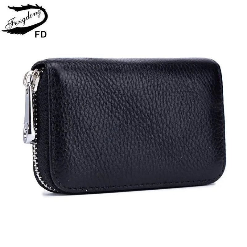 Fengdong anti rfid short wallet for credit cards women genuine leather small wallet id card holder mini card bag leather purse