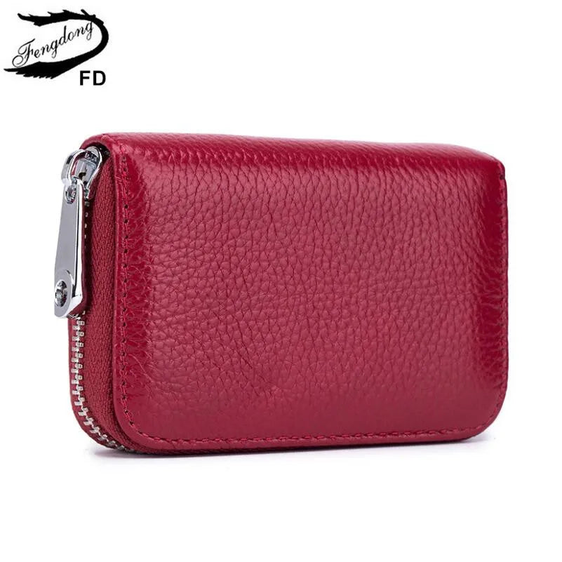 Fengdong anti rfid short wallet for credit cards women genuine leather small wallet id card holder mini card bag leather purse