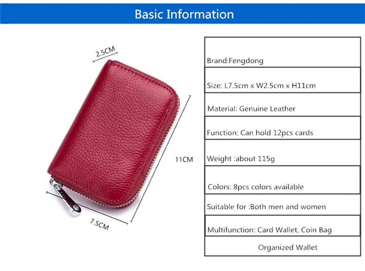 Fengdong anti rfid short wallet for credit cards women genuine leather small wallet id card holder mini card bag leather purse