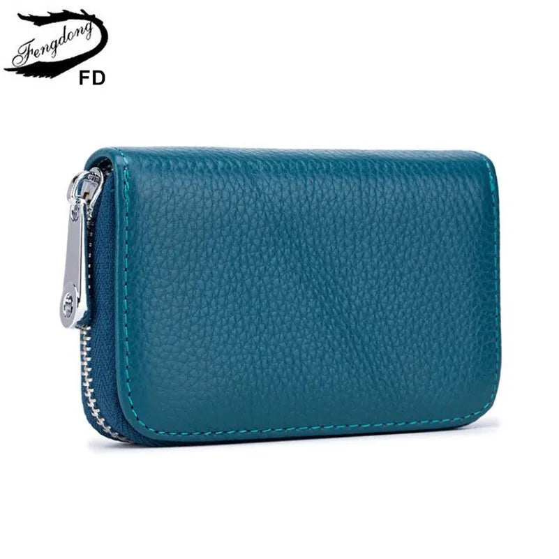 Fengdong anti rfid short wallet for credit cards women genuine leather small wallet id card holder mini card bag leather purse