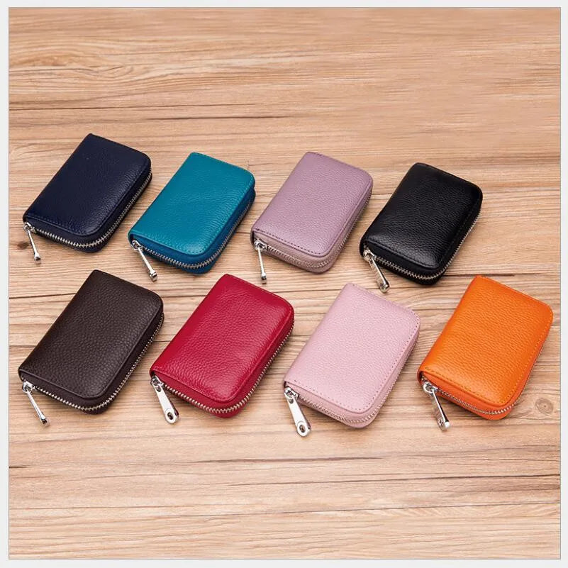 Fengdong anti rfid short wallet for credit cards women genuine leather small wallet id card holder mini card bag leather purse