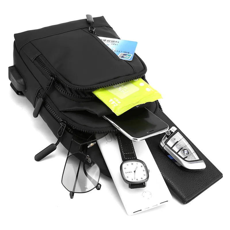 Fengdong anti-theft chest bag small waterproof sports bag male USB bag for phone travel cross body bags boy fashion mini bagpack