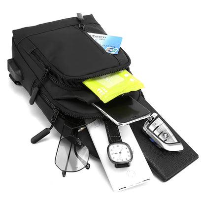 Fengdong anti-theft chest bag small waterproof sports bag male USB bag for phone travel cross body bags boy fashion mini bagpack