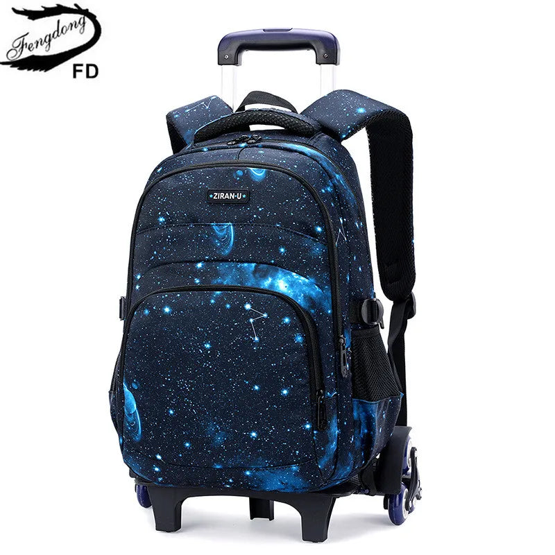 Fengdong boy school backpack with 6 wheels kids detachable trolley backpack waterproof schoolbag elementary school bags for boys