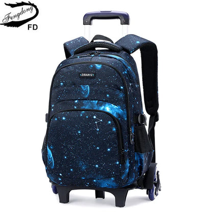 Fengdong boy school backpack with 6 wheels kids detachable trolley backpack waterproof schoolbag elementary school bags for boys