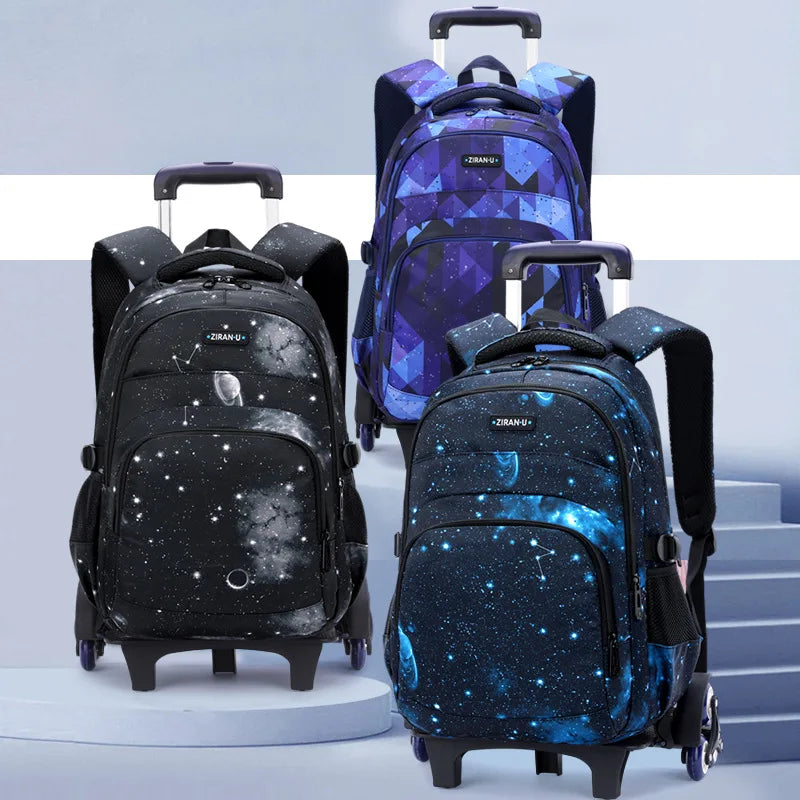 Fengdong boy school backpack with 6 wheels kids detachable trolley backpack waterproof schoolbag elementary school bags for boys