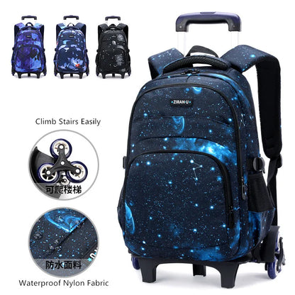Fengdong boy school backpack with 6 wheels kids detachable trolley backpack waterproof schoolbag elementary school bags for boys
