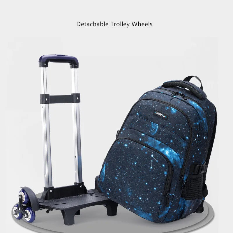 Fengdong boy school backpack with 6 wheels kids detachable trolley backpack waterproof schoolbag elementary school bags for boys