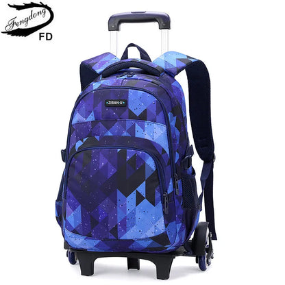 Fengdong boy school backpack with 6 wheels kids detachable trolley backpack waterproof schoolbag elementary school bags for boys