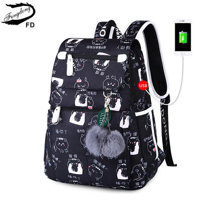 Fengdong brand backpack for girls school bags female cute cat back bag backpacks for teenage girls new year girl christmas gift