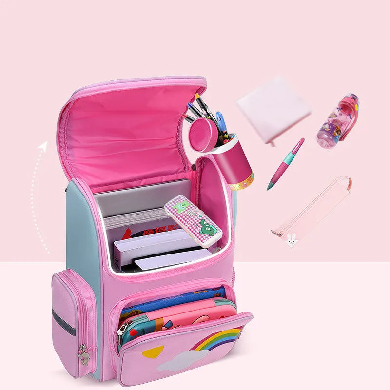Fengdong children school backpack cute cartoon school bags for girls luminous pink book bag primary school student backpack