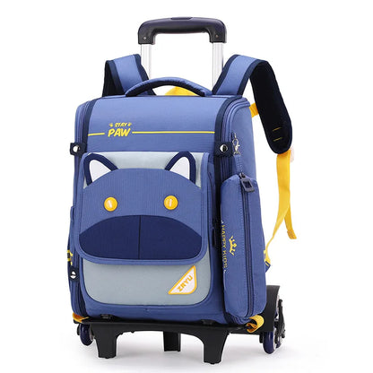Fengdong children school backpack with wheels cute blue pink book bag pencil bag set detachable trolley school bags for girls
